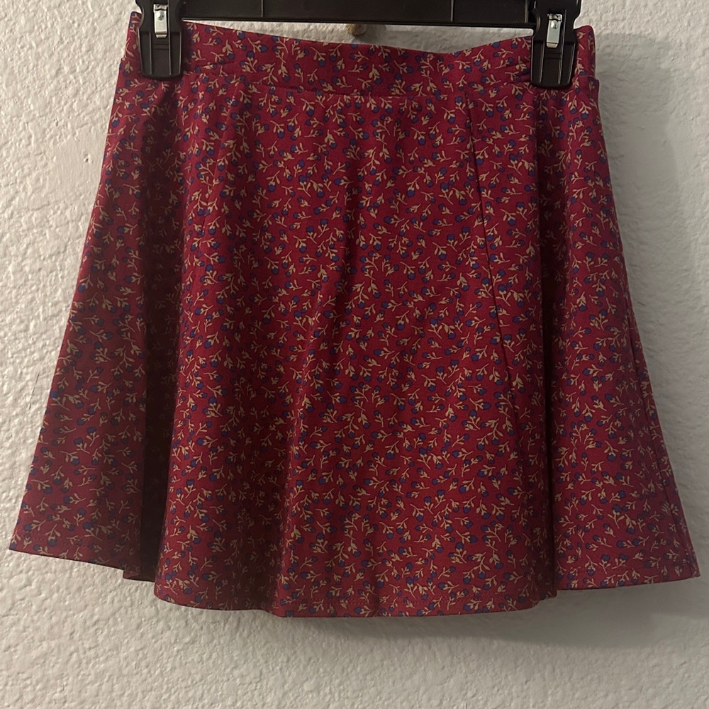 Forever 21 Burgundy Floral Skater Skirt